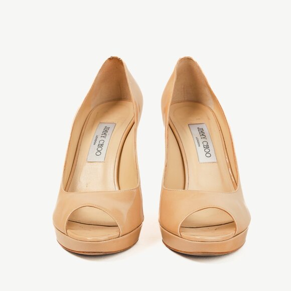 Jimmy Choo Luna Nude Patent Peep-Toe Heels - Picture 2 of 10
